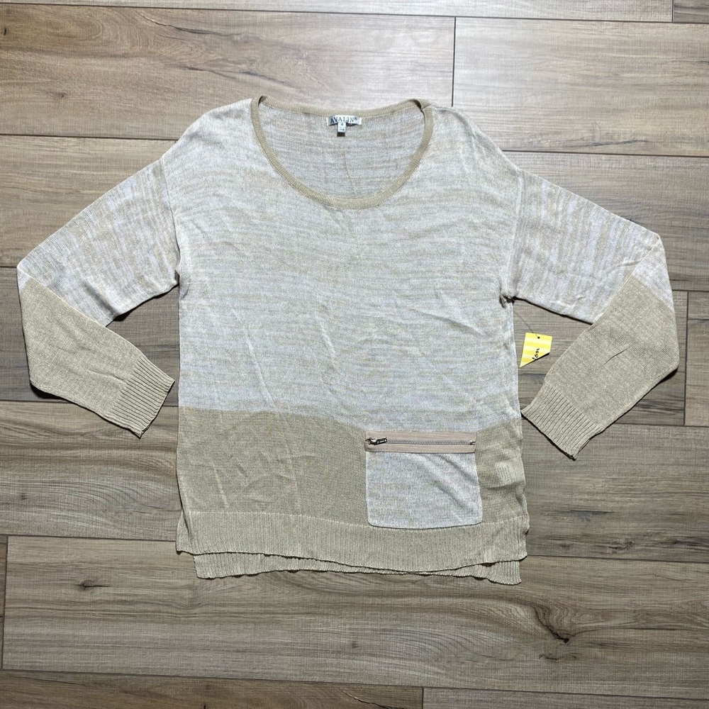 Avalin Womens Long Sleeve Lightweight‎ Colorblock Viscose Sweater Size Small Tan